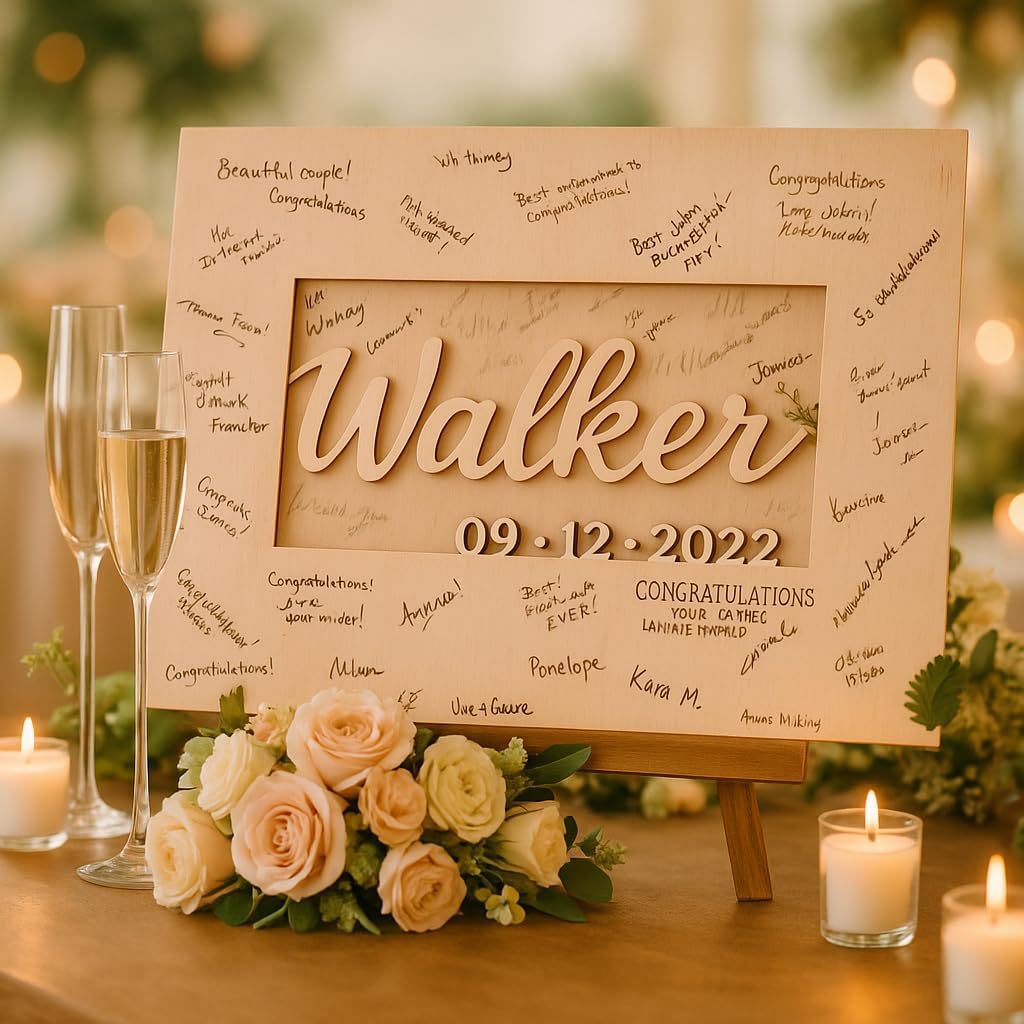 Personalized Wedding Guest Book Alternative - Unique Wedding Sign in Book with Custom Cut Last Name for Wedding