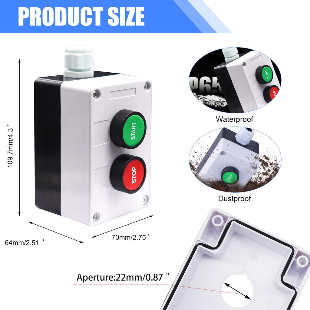 Taiss Momentary Push Button Switch Station Box Start/Stop Red Green Sign NO NC Pushbutton Switches Station AC 660V 10A HB2-Start/Stop-Box