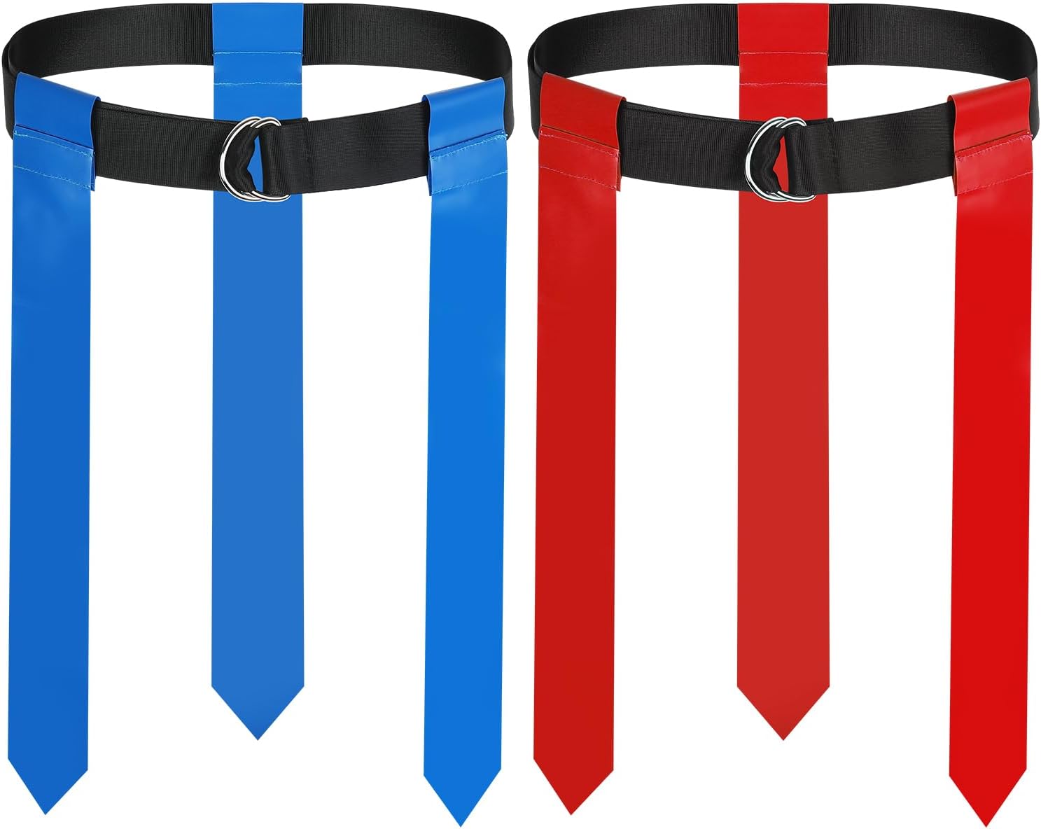 Flag Football Belts,2 Pack Adjustable Flag Football Set with Double Stainless Steel D-Ring Belt and 6 Flags for
