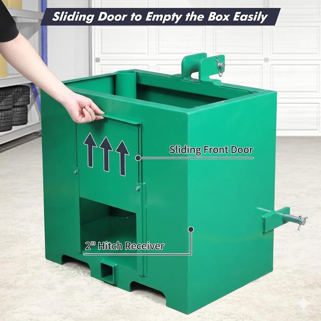 Heavy Duty 800 Lbs 3-Point Tractor Ballast Box – Fits Category 1 Hitch, Compatible with Loaders & Skid Steers