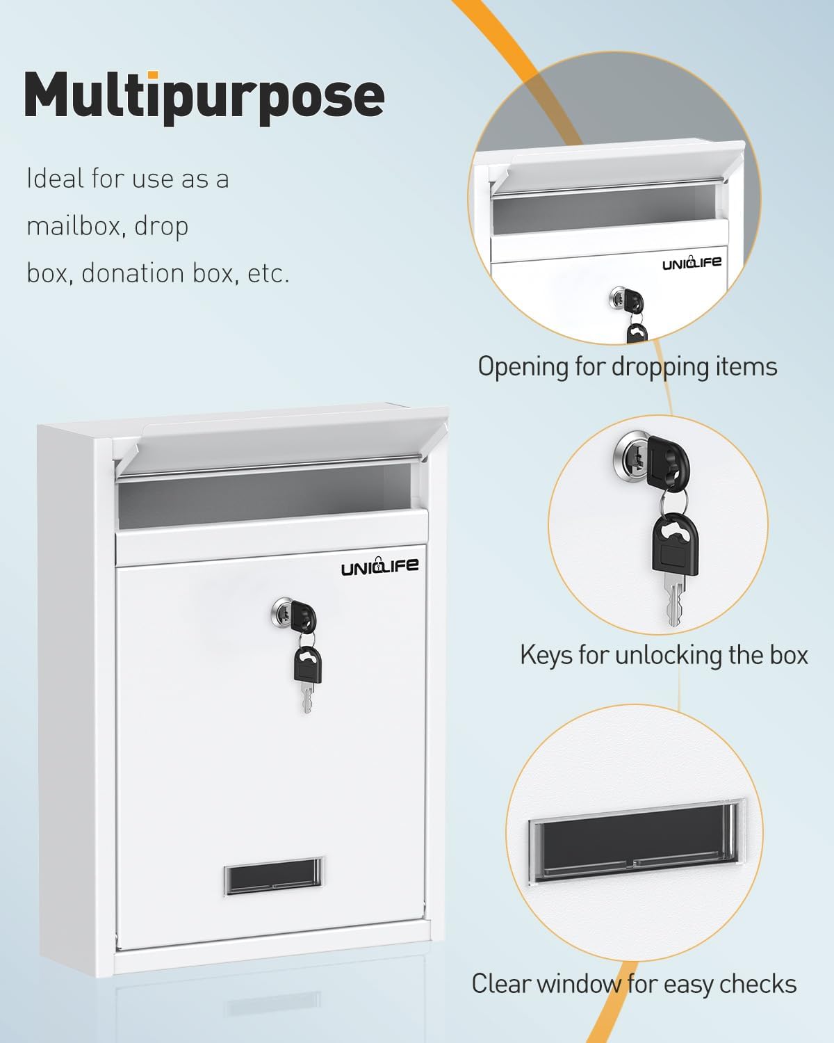 Wall Mount Mailbox for Outside, Locking Mail Box, White | Large Mailbox with Key Lock, Security Mail Box for House