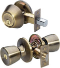 Keyed Entry Door Lock, Single Cylinder Deadbolt with Matching Tulip Style Knob, Antique Brass, TUCO0605,Combo