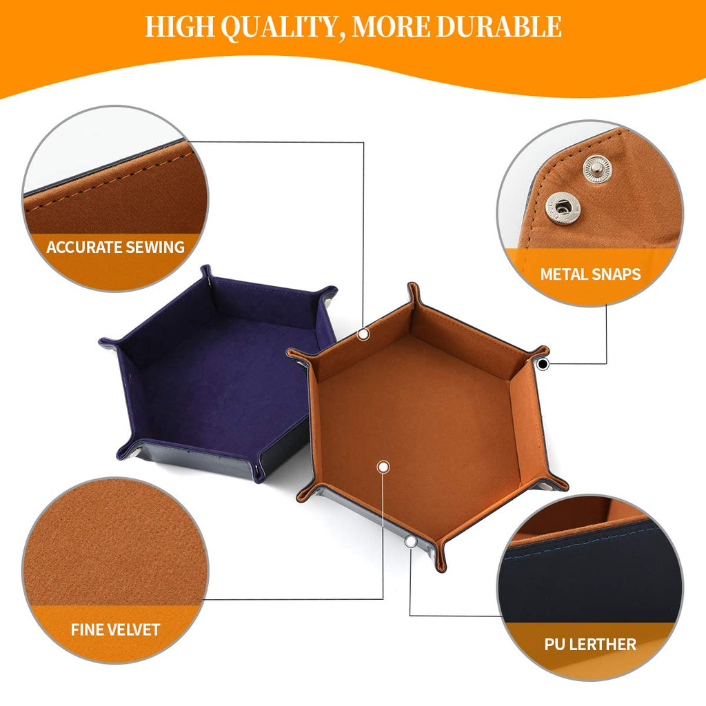 2 Pcs Portable Folding Dice Rolling Tray Set for RPG Table Games - PU Leather and Velvet Holder Storage Box