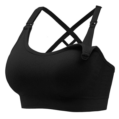 Nursing Bras for Breastfeeding, Seamless Nursing Sports Bra Medium Impact Support Maternity Bras for Pregnancy, L Black