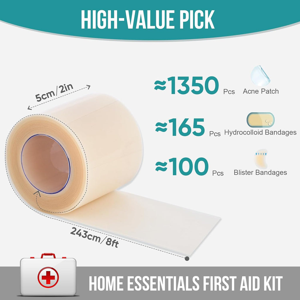Hydrocolloid Roll for Wound Care, Pimple Patch Roll Tape with Self-Adhesive, Bed Sore Bandages, Highly Absorbent for