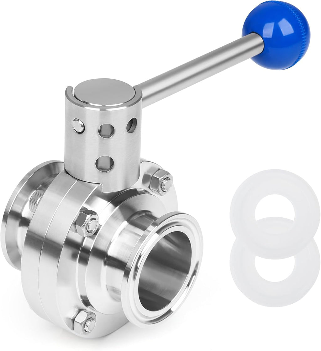 Butterfly Valve 1" Tri Clamp Sanitary Stainless Steel 304 Pull Handle Butterfly Valve Tri Clamp Ferrule Flange 50.5mm with Silicone Gasket