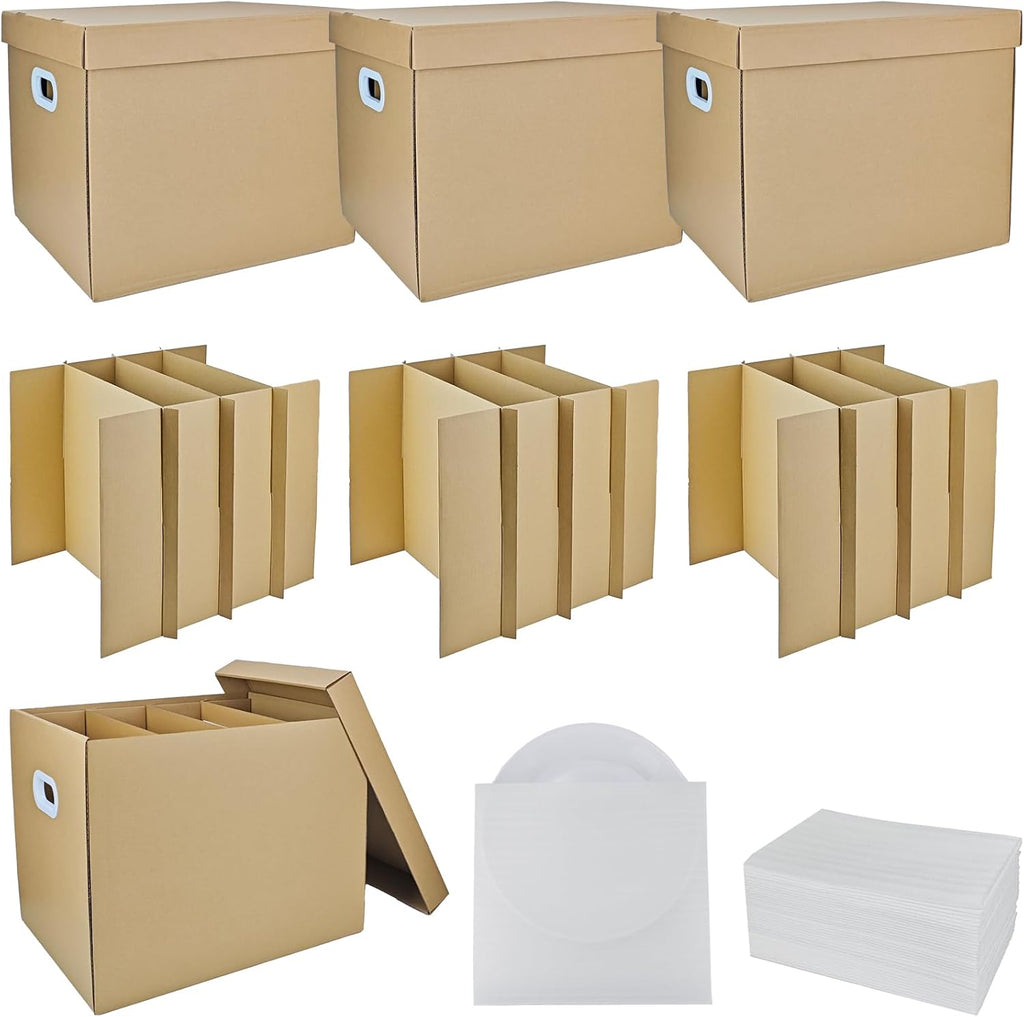 3 Sets Moving Boxes Dish Packing Boxes with Divider Kits,16 x 13 x 13 Inch Dish Packing Box with lid Kitchen Moving