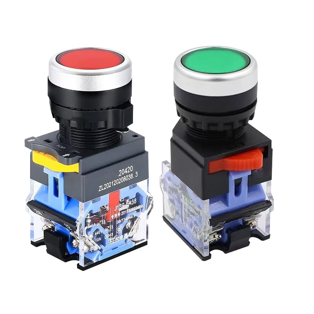 E-Stop Start Stop Push Button Station w/Lockable Cover, Green/Red IP67