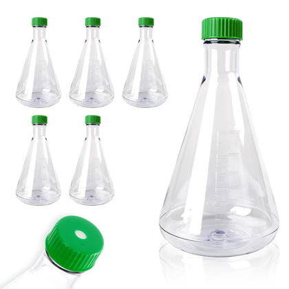 2000ml Erlenmeyer Flask, Sterile, Vent Cap, Flat Bottom, PC, 6Pcs