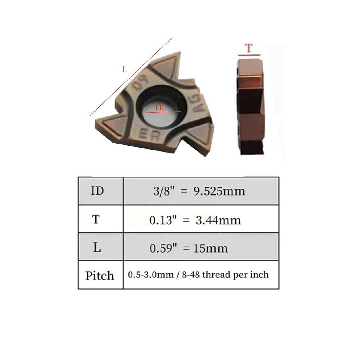 10Pcs Lathe Threading Inserts 16ER AG60 External Threading Insert Carbide Inserts for External Thread/Internal Thread Turning Tool Holders for for Stainless Steel and Iron