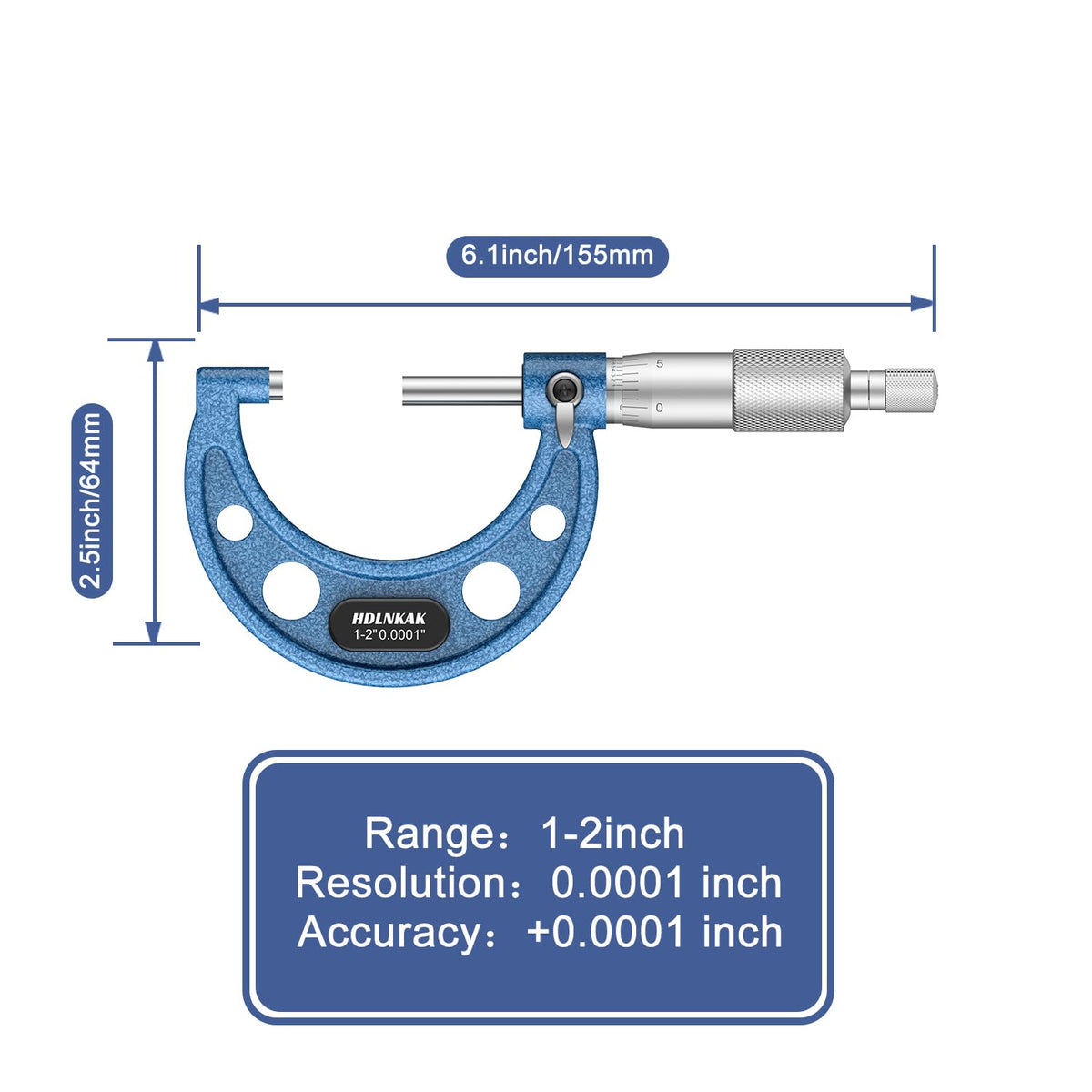 HDLNKAK Outside Micrometer 1-2", 0.0001" Graduation Micrometer Set