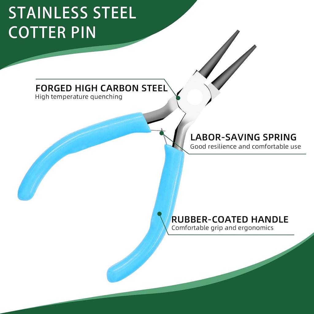 8Pcs Jewelry Pliers Set - 4.5" Round Nose, Wire Cutting, Chain Nose Pliers With Tweezers, Jump Ring Opener for