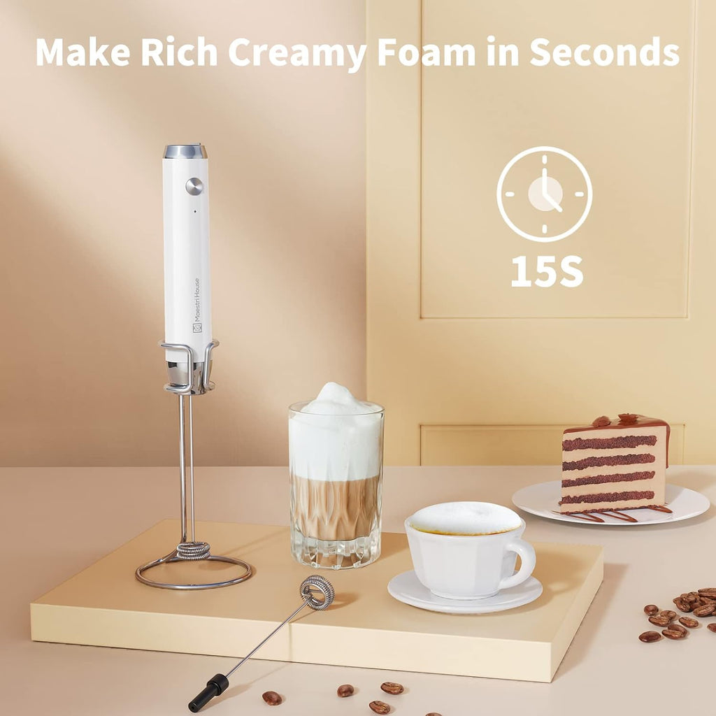 LunaFro Rechargeable Milk Frother,Stand & 2 Detachable Whisks | 8000RPM Turbo Motor, 1200mAh lithium battery