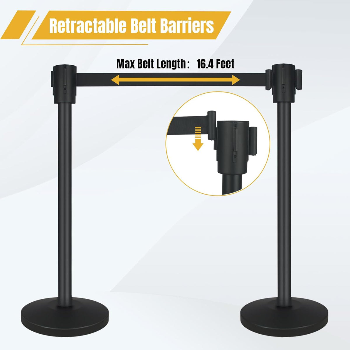Crowd Control Barriers, 2 Pack Stanchions with 16.4 Ft Retractable Belt