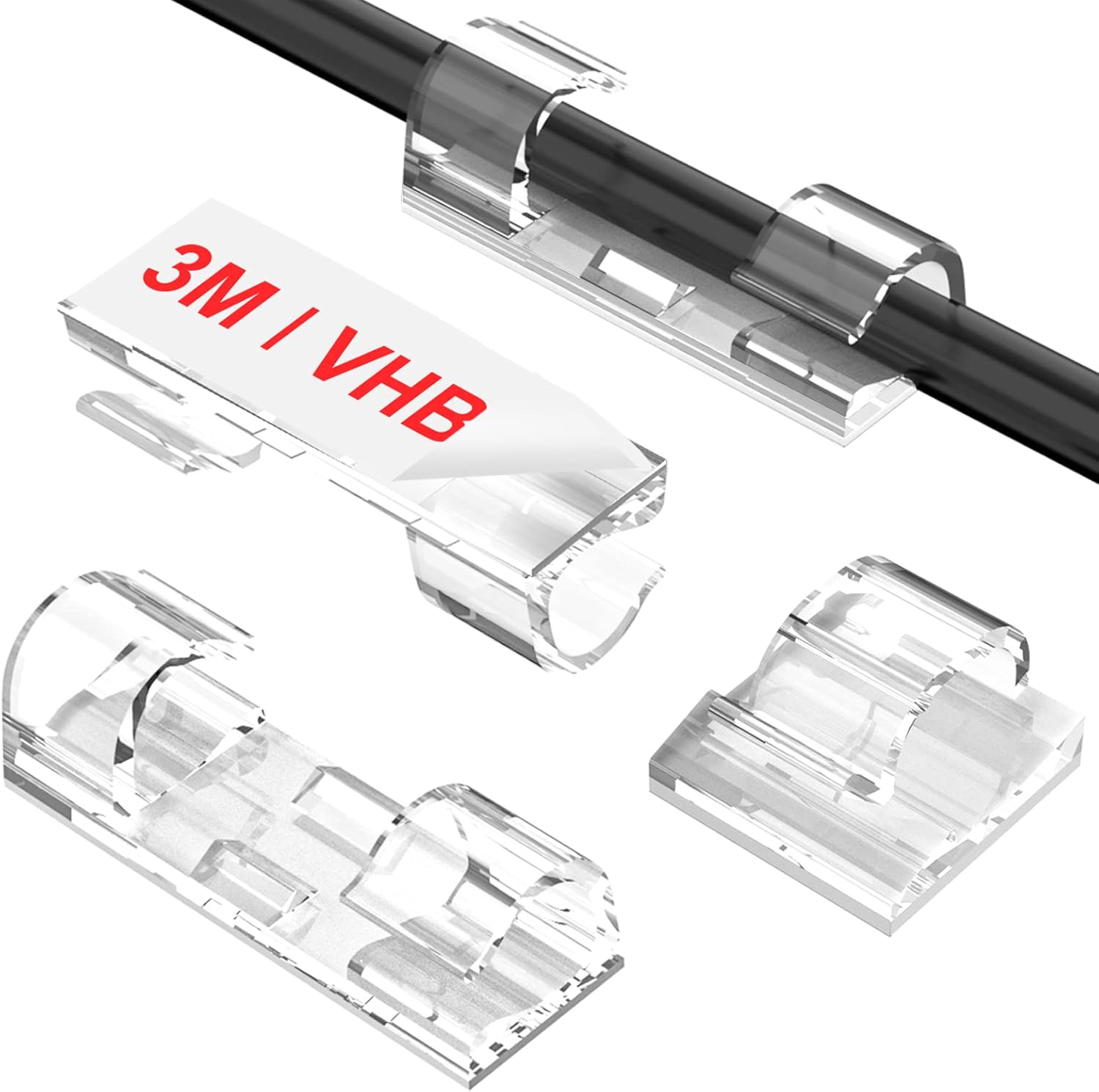 Adhesive Cable Clips Clear (40PCS, M), Upgraded Wire Holders for Wall, Strong Cord Organizer Under Desk, Car, PC