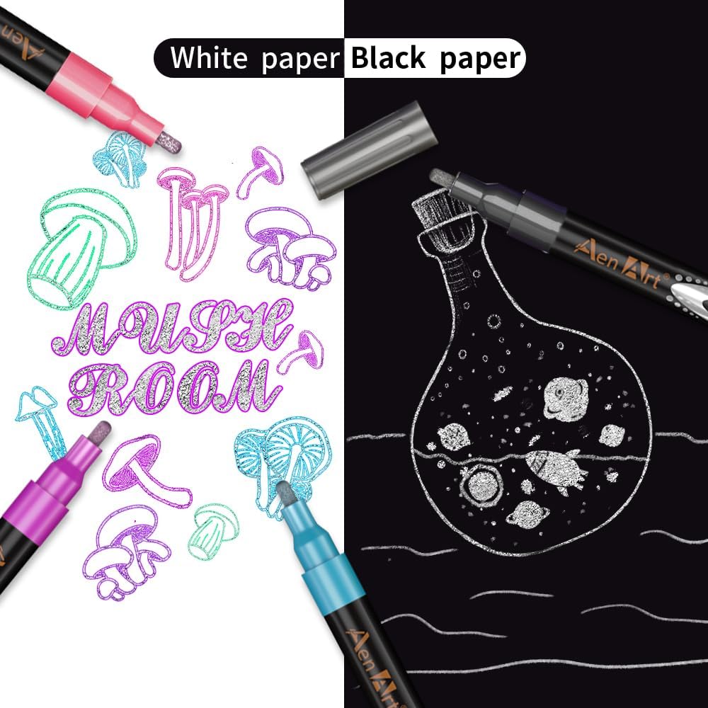 Easter Basket Stuffers, Double Line Pens, 26 Colors Shimmer Outline Marker, Self-Outline Metallic Pen Art Supplies