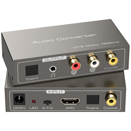 HDMI ARC to RCA Audio Converter 3 in 1 Digital to Analog Audio Converter with Optical Coaxial ARC Input Toslink