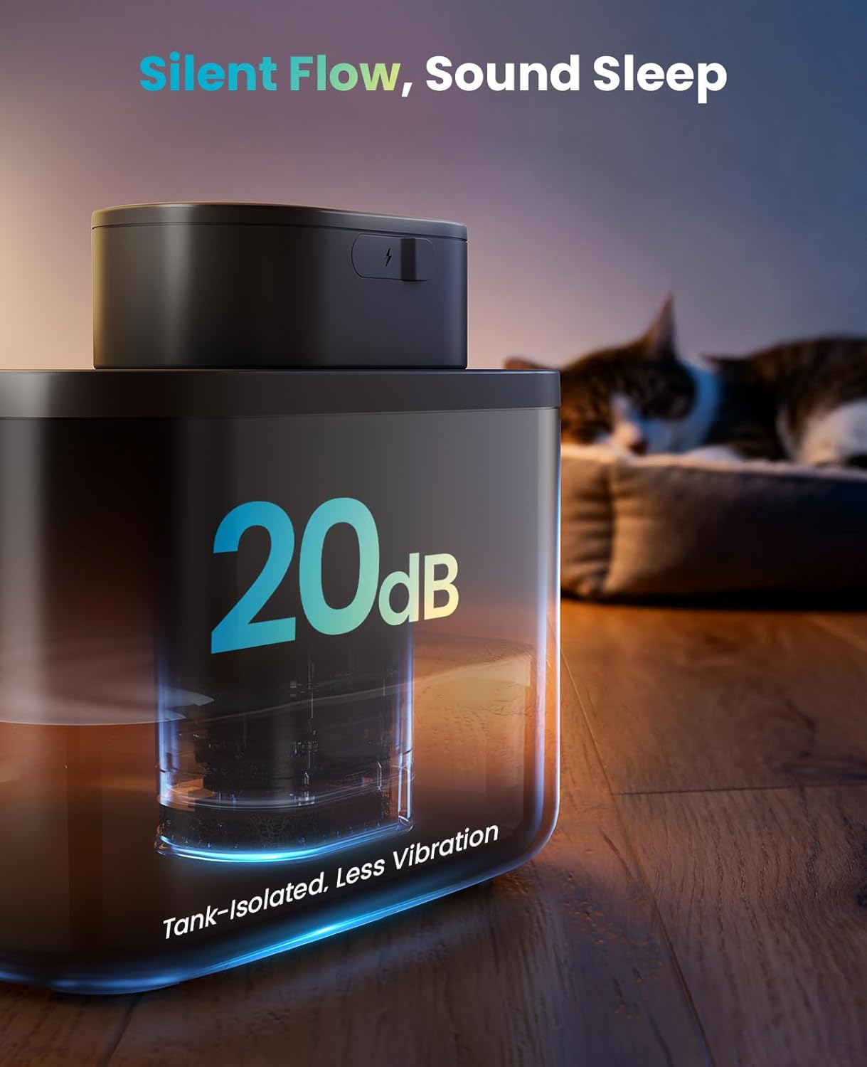 Wireless Cat Water Fountain: 74oz/2.2L Cordless Pet Water Fountains, 4000mAh Battery Operated Ultra-Quiet Integrated