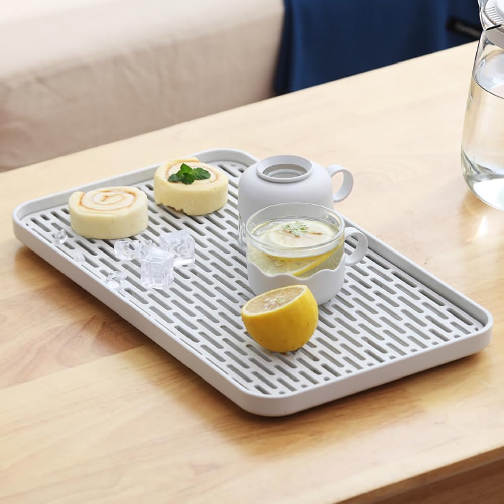 Plastics Drain Tray, Cup & Dish Drying Rack, Drain Board 2 Tier Non Slip Serving Tray with Drainboard Perfect for