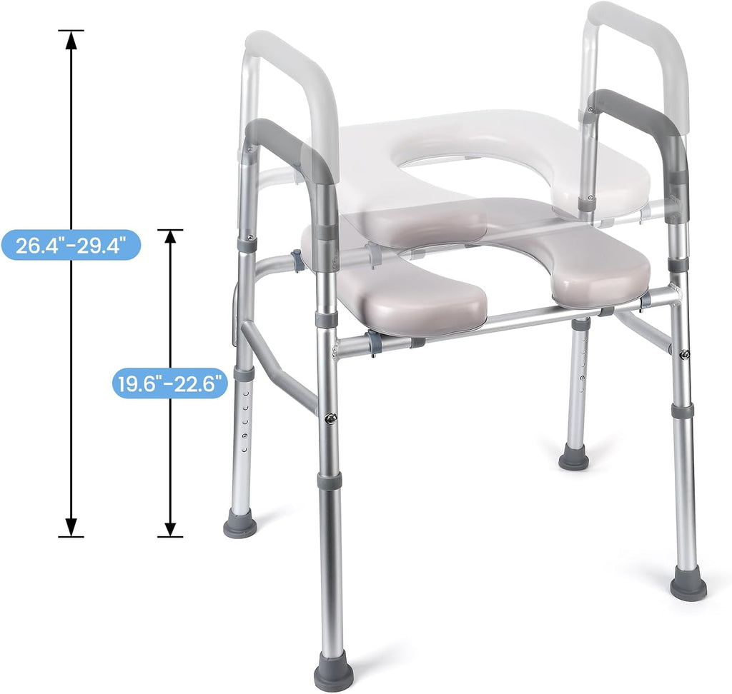 Raised Toilet Seat, 350LB Stand Alone Homecare Commode Bathroom Assist Frame for Elderly, Handicapped, Disabled