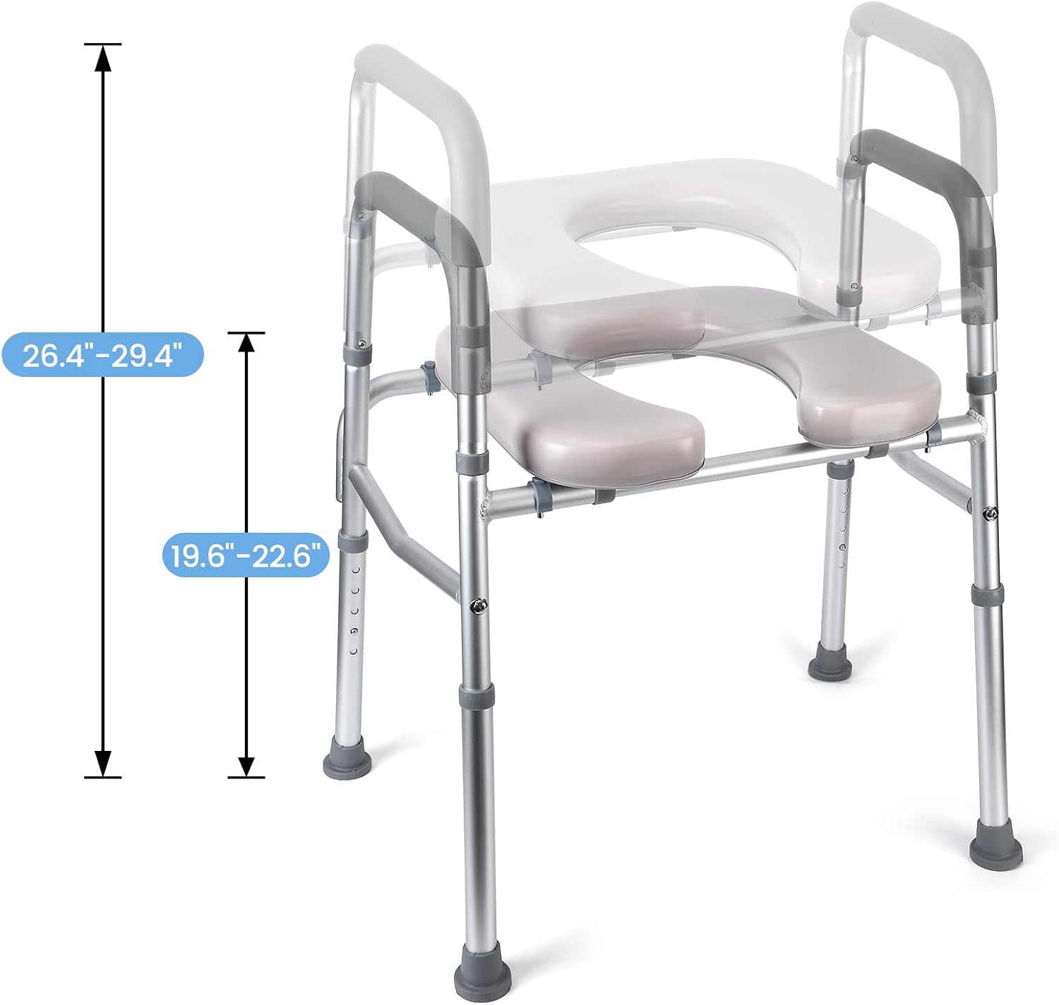 Raised Toilet Seat, 350LB Stand Alone Homecare Commode Bathroom Assist Frame for Elderly, Handicapped, Disabled