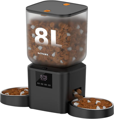 Automatic Cat Feeder for 2 Cats - 8L/34 Cups Dual Automatic Dog Feeder with Dog Food Dispenser for 2-18mm Dry Food