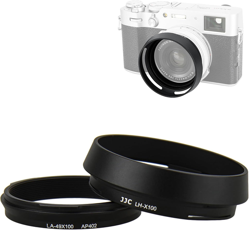 Metal Lens Hood Shade Protector with 49mm Filter Adapter Ring for Fujifilm X100VI X100V X100F X100T X100S X100 X70