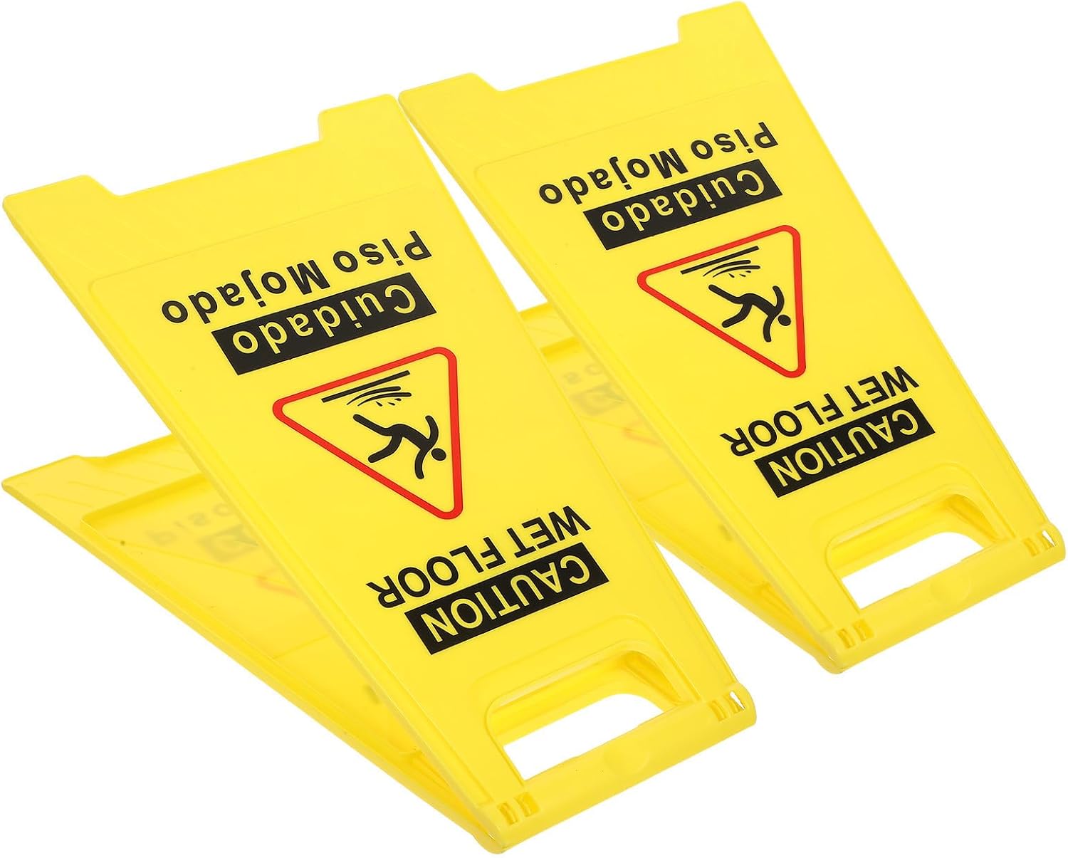 2pcs Double-sided Foldable Wet Floor Warning Signs Bilingual Yellow A-frame Safety Caution Signs for Commercial Use