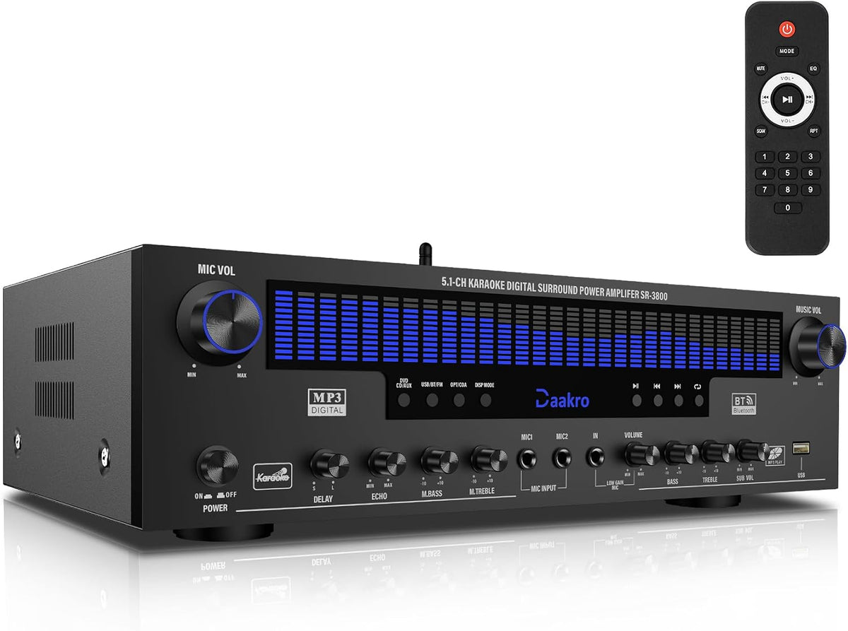 Stereo Receivers Home Audio Amplifier w/DSP Display,300W Rated Power 5.1 Channel Bluetooth Receiver,Home Amp