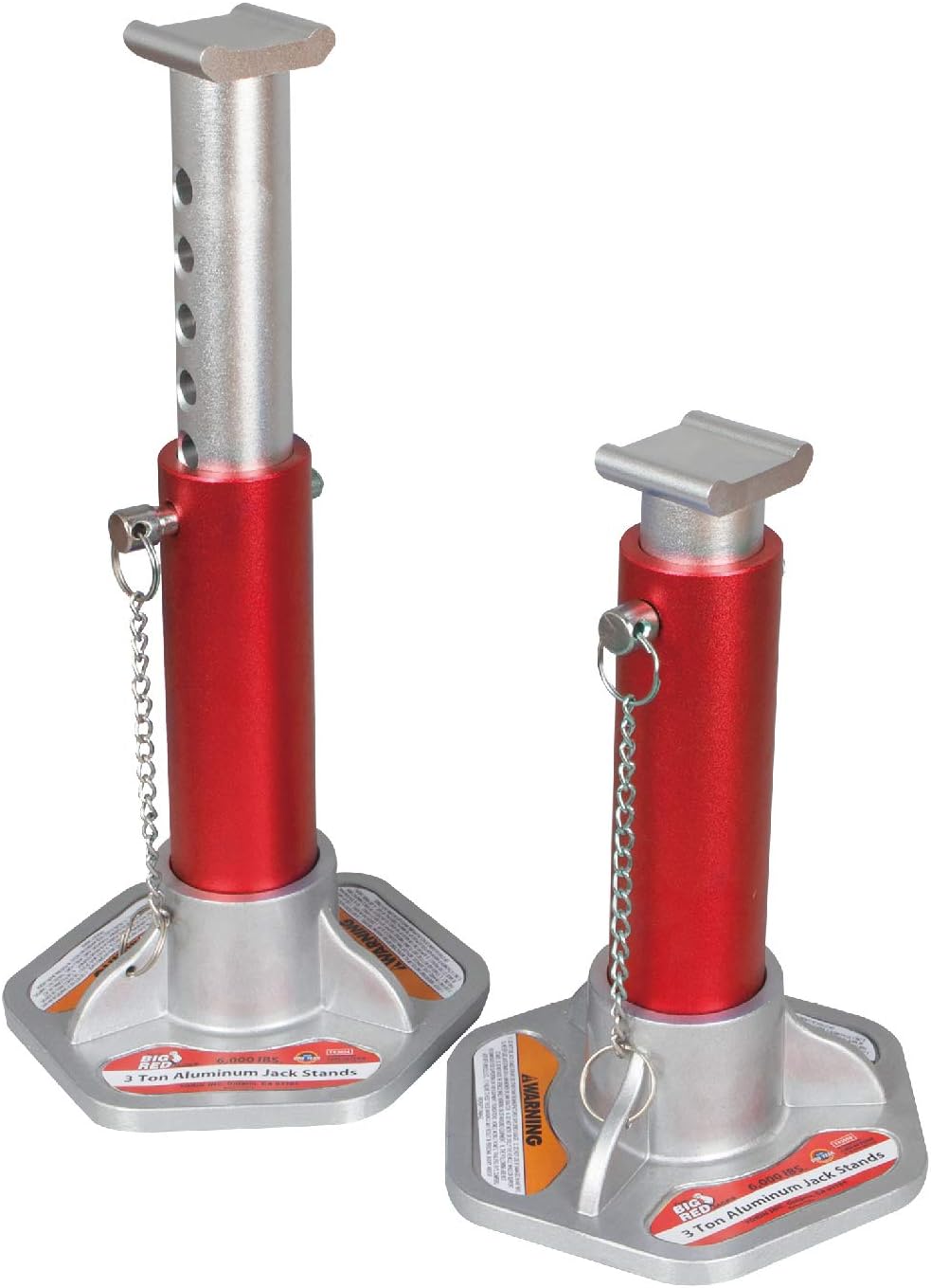 T43004 Torin Aluminum Jack Stands with Locking Support Pins: 3 Ton (6,000 lb) Capacity, Red/Silver, 1 Pair