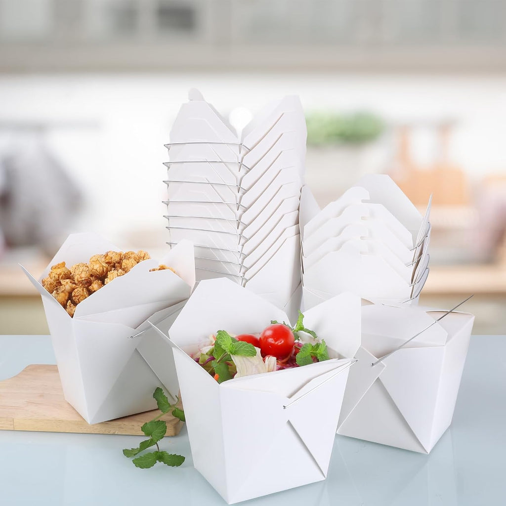 50 Pack 32oz Chinese Take Out Food Boxes, White Takeout Container