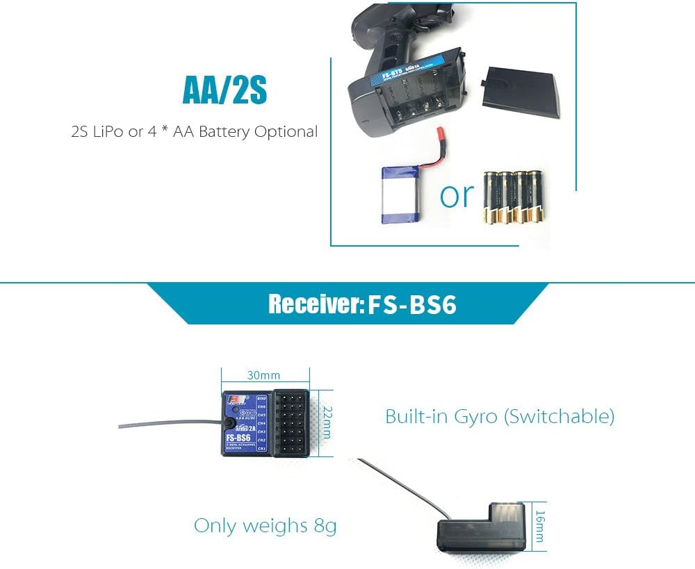 Flysky FS-GT5 RC Transmitter W/FS-BS6 Receiver, 2.4Ghz 6CH AFHDS2A System Radio Control for RC Car Boat [F.Safe Out