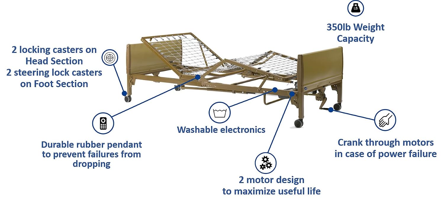 Homecare Bed | Semi-Electric Hospital Bed for Home Use Brown 80" x 36" x 6.5
