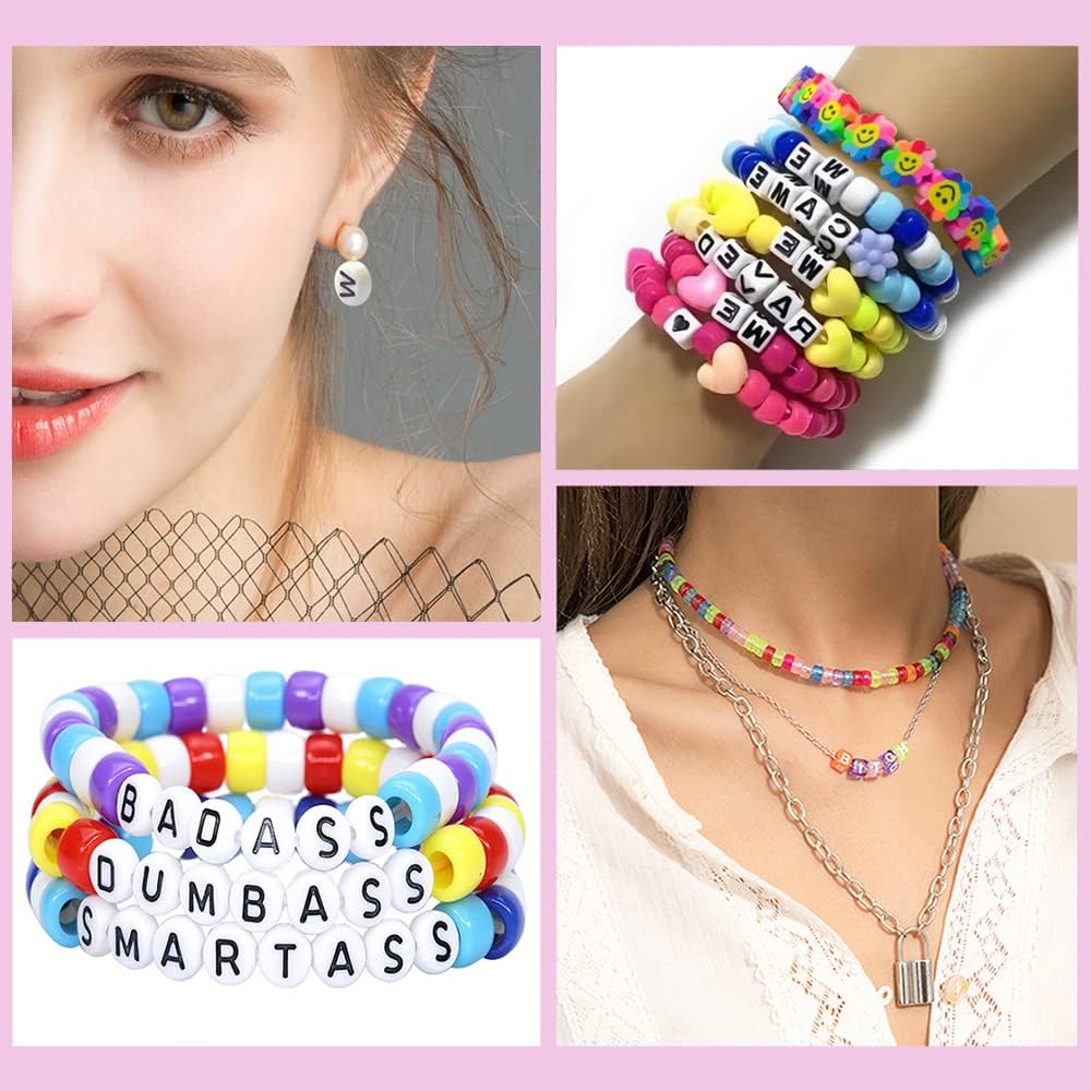 1300 Pcs DIY Childrens Crafts Beads Friendship Bracelet Kit, with Pony Beads Letter Beads and Bracelet Making Kit