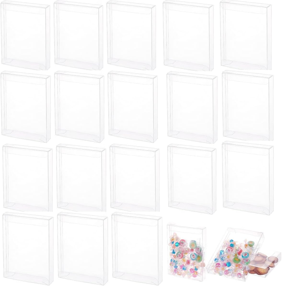30PCS 4.5x1x5.9inch Clear Gift Box PVC Candy Treat Box Transparent Rectangle Wedding Favor Boxes for Treat Candy