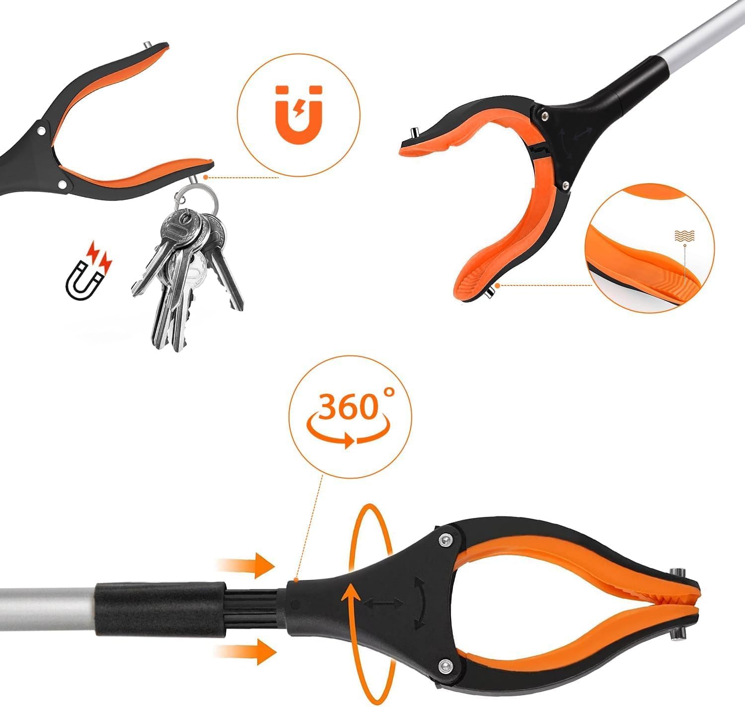 43" Foldable Grabber Reacher Tool,2pcs Reacher Grabber Pickup Tool,Gripper Reacher Grabber Tool with Rotating