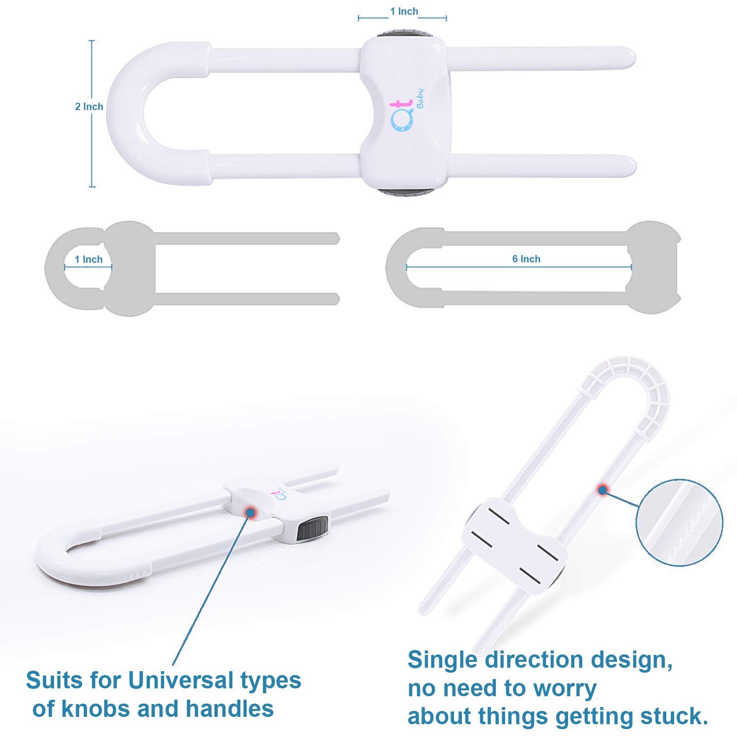 Baby Proofing Cabinet Locks Adjustable U Shaped Baby Safety Latches for Drawers, Fridge, Closet Modern Baby Proofing