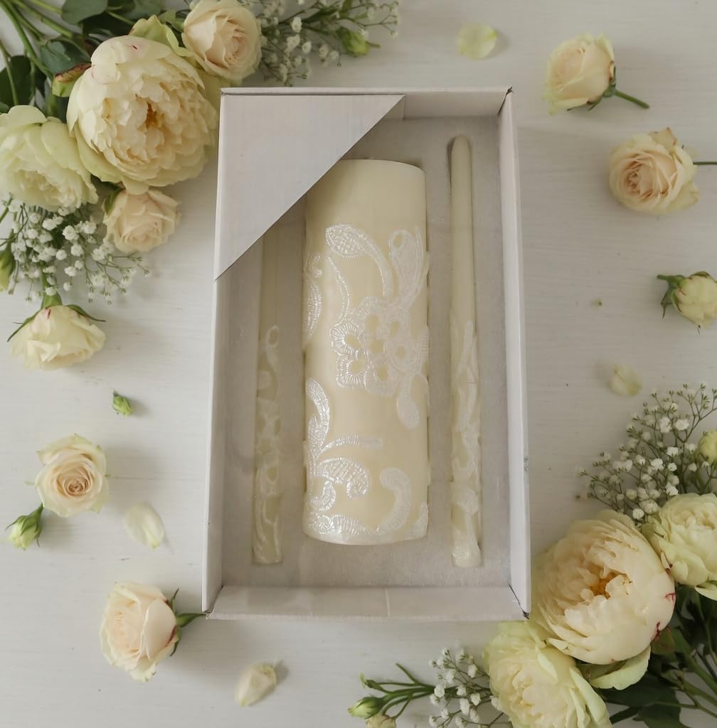 11.50 Inch High Cream Wedding Unity Candle Set Includes 1 Pillar and 2 Taper Candles Great for Weddings as Well as
