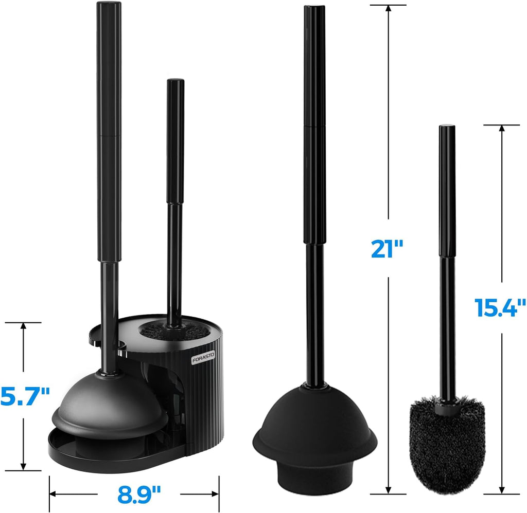 2IN1 Toilet Brush and Plunger Set, 3Pack Extended Handle Combo | Black bathroom accessories, bathroom decor