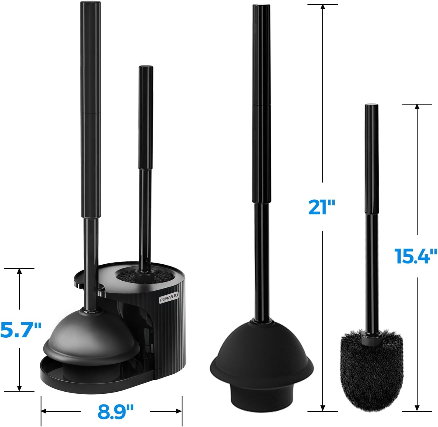 2IN1 Toilet Brush and Plunger Set, 3Pack Extended Handle Combo | Black bathroom accessories, bathroom decor