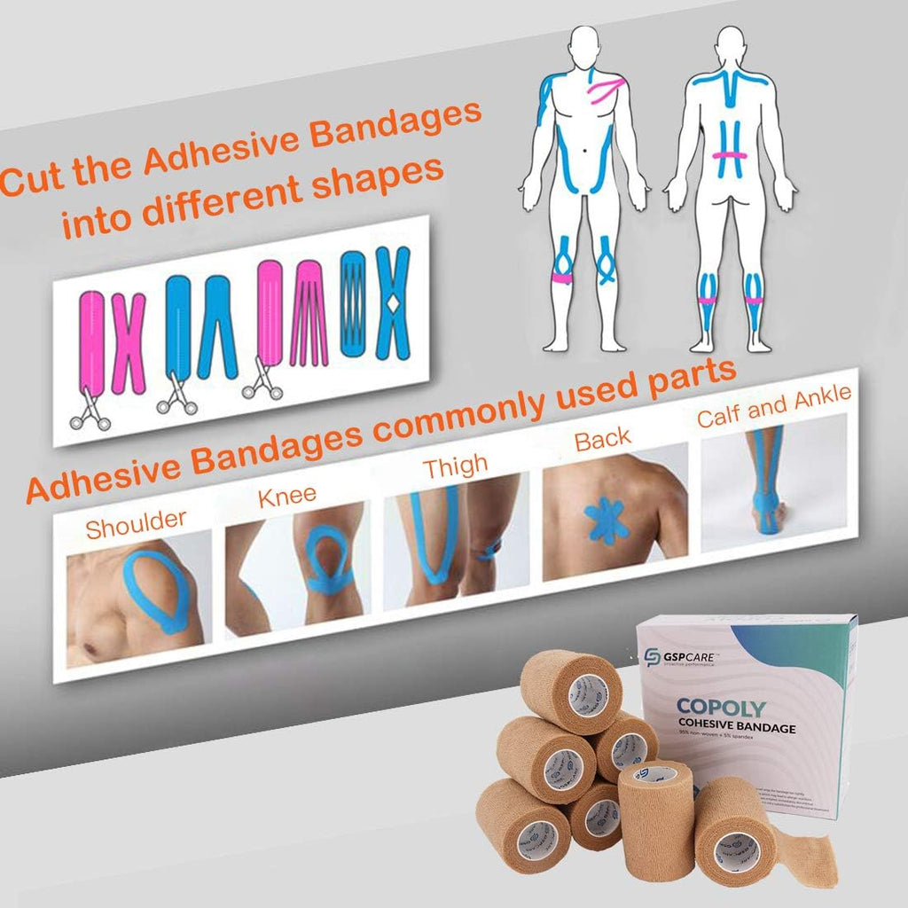 Self Adhesive Wrap Cohesive Wrap Bandages 6 Count 3" x 5 Yards, Medical Tape, Adhesive Flexible Breathable First Aid