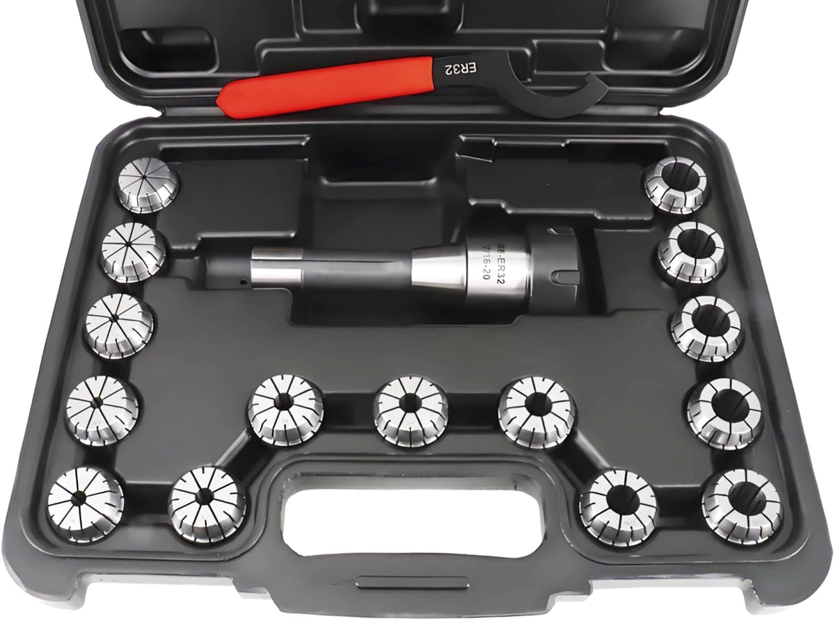 R8 ER32 Collet Holder Set 17 PCS for CNC Milling & Engraving