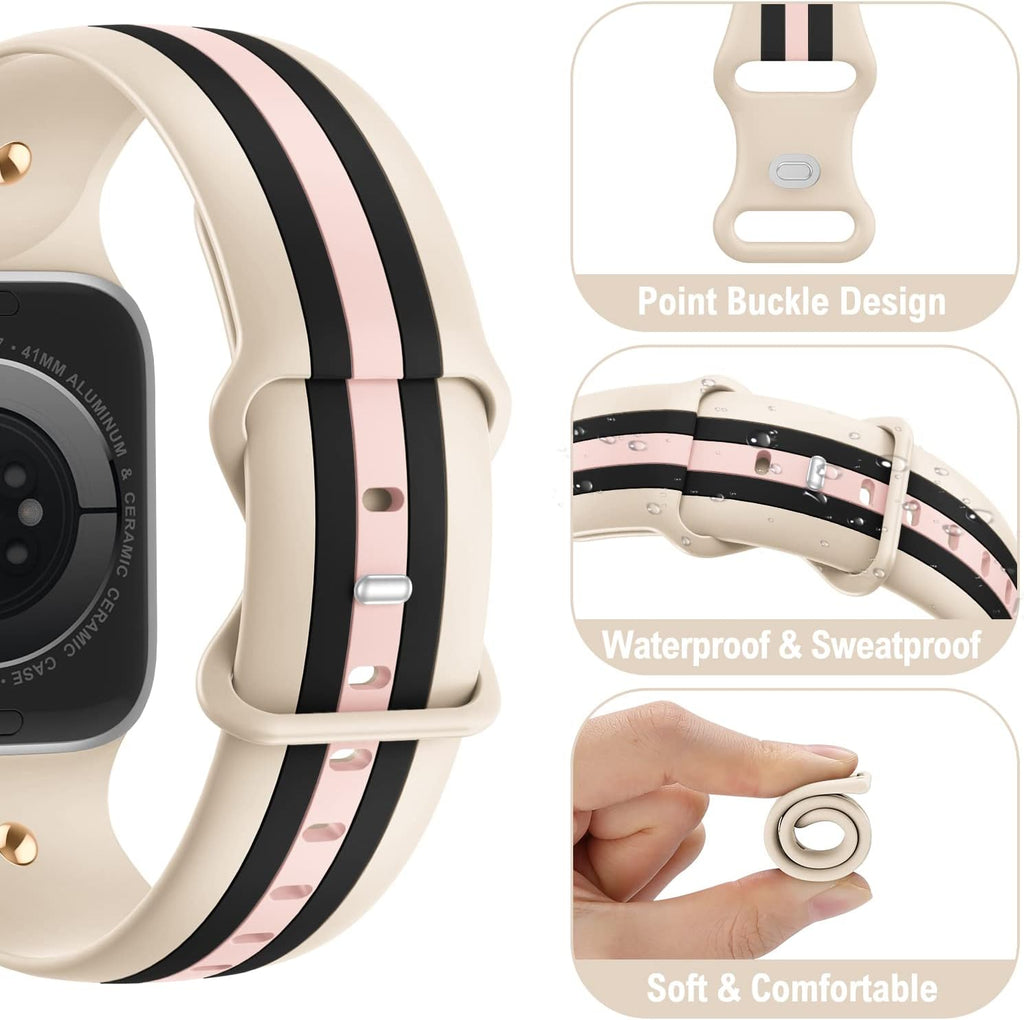 Designer Band with Charms Decor Compatible with Apple Watch Band Women Men | Stylish Silicone Sport Watch Bands for