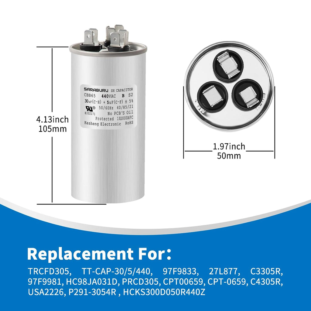 CBB65 Capacitor 30+5 µF ±5% 370V/440V for AC