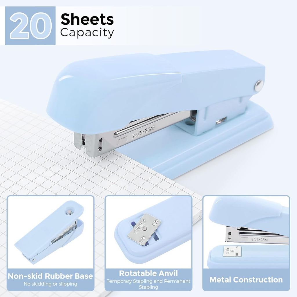 Blue Office Desk Accessories, Stapler and Tape Dispenser Set,10PCS