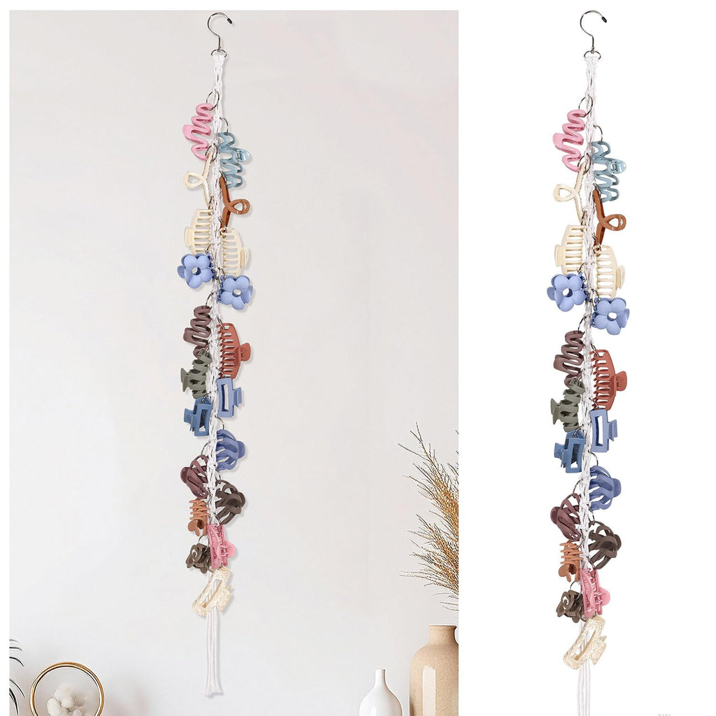Macrame Hair Claw Clip Organizer with Rotating Hook and 20 Metal Rings,Hanging Hair Clip Holder and Storage for Women