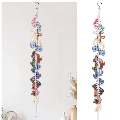 Macrame Hair Claw Clip Organizer with Rotating Hook and 20 Metal Rings,Hanging Hair Clip Holder and Storage for Women