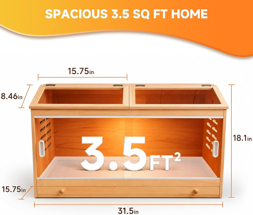 Chicken Brooder Box for Chicks with Adjustable Heating Lamps, Large Wooden Indoor Chick Brooder with Pull-Out Tray