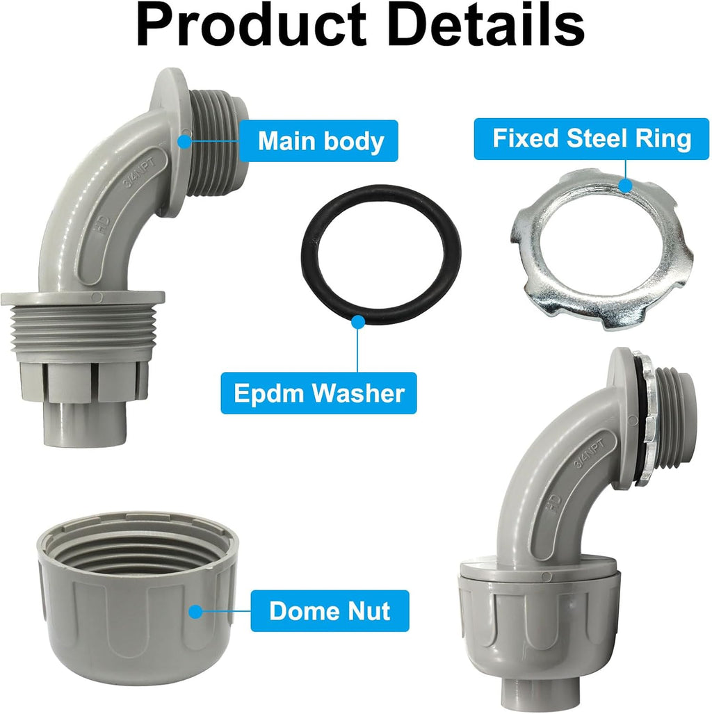 2 Pcs 3/4 Inch Liquid Tight Connector