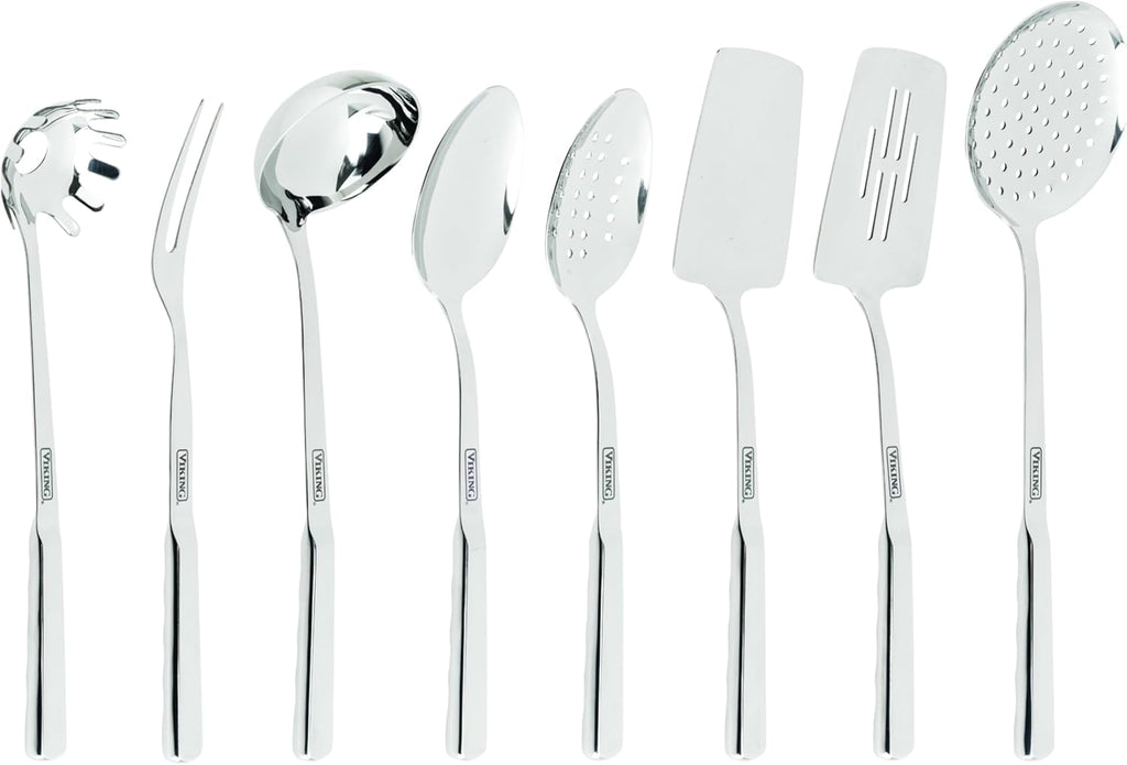 Kitchen Utensils Set, 8 Piece Stainless Steel Cooking Utensil Set, Includes Spatulas, Spoons, Pasta Fork, Deep Ladle